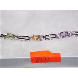 NEW BRACELT - MULTI GEMSTONE & DIAMOND TENNIS BRACELET 9 OVAL GEMSTONES STERLING SILVER INCLUDES $45