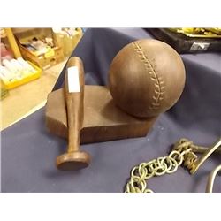 DECORATIVE BASEBALL AND BAT WITH DISPLAY STAND- IRON WOOD/ RED WOOD 1997