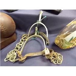 PAIR ANTIQUE VINTAGE WW1MILITARY CAVLARY SPURS - SOLID NICKLE WITH LEATHER BOOT STRAP