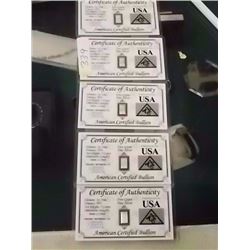 INVESTOR BULLION - .9999 FINE SILVER - 5 GRAIN WITH ASSAY CARD - AMERICAN CERTIFIED BULLION - 5 PER 