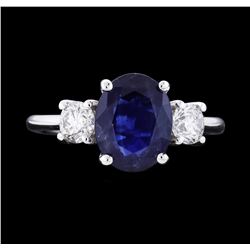 14KT White Gold 2.47ct Blue Sapphire and Diamond Ring