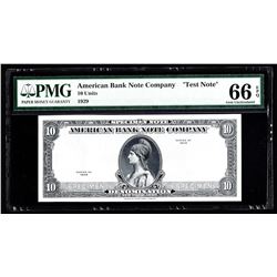 1929 American Bank Note Company Test Note 10 Units PMG 66EPQ