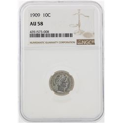 1909 Barber Dime Coin NGC AU58