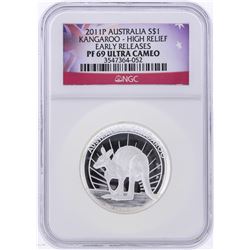 2011-P $1 Australia Kangaroo High Relief Early Release NGC PF69 Ultra Cameo