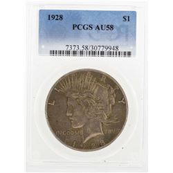 1928 $1 Peace Silver Dollar Coin PCGS AU58