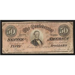 1864 $50 The Confederate States of America Note