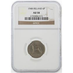 1948 Ireland 6 Pence Coin NGC AU58