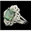 Image 2 : 18KT White Gold 6.32ct Green Sapphire and Diamond Ring