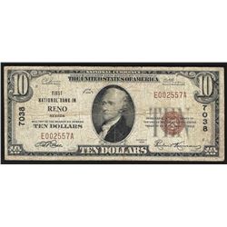 1929 $10 Reno Nevada National Currency Bank Note CH# 7038