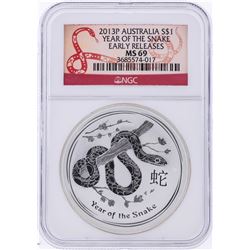 2013-P $1 Australia Year of the Snake Silver Coin NGC MS69