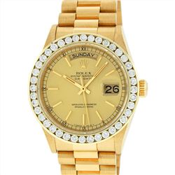 Rolex Mens President 18K Yellow Gold 3.00ctw Diamond Day Date Wristwatch