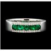 Image 1 : 14KT White Gold 0.60ctw Emerald and Diamond Ring