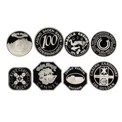 Set of (8) Assorted World Famous Silver Casino Chips
