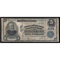 1902 $5 The Anglo & London Paris National Bank of San Francisco Note