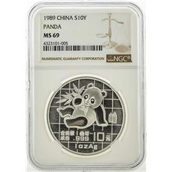 1989 China 10 Yuan Silver Panda Coin NGC MS69
