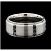 Image 2 : Mens 14K Brushed White Gold 0.90ctw Black Diamond Wedding Ring