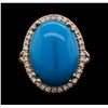 Image 1 : 14KT Rose Gold 9.91ct Turquoise and Diamond Ring