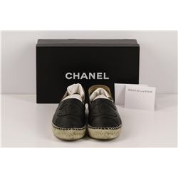 Authentic Chanel Espadrilles Flat Shoes Black Lambskin