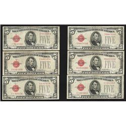 Lot of (6) 1928F $5 Legal Tender Notes