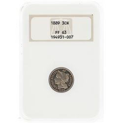1889 Three Cent Nickel Proof Coin NGC PF63
