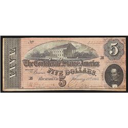 1864 $5 The Confederate States of America Note