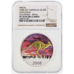 2008 Gilt Australia Silver Kangaroo Colorized Coin NGC PF70 Ultra Cameo