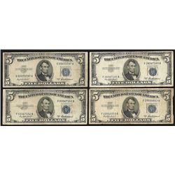 Lot of (4) 1953A $5 Silver Certificate Notes