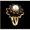Image 4 : 14KT Yellow Gold 7.7mm Pearl and Pyrope Garnet Ring