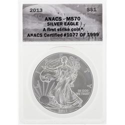 2013 $1 American Silver Eagle Coin ANACS MS70