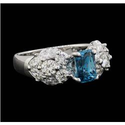 18KT White Gold 1.80ct Blue Zircon and Diamond Ring