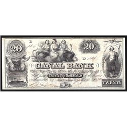 1858 $20 Canal Bank of New Orleans Obsolete Bank Note