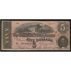 1864 $5 The Confederate States of America Note