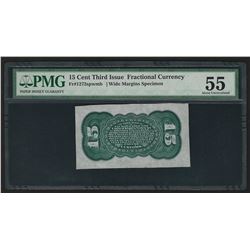 Fifteen Cent Third Issue Fractional Currency Wide Margins Specimen Note PMG AU55