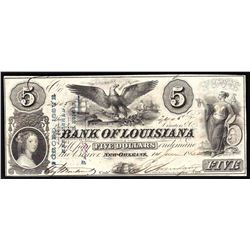 1862 $5 Bank of Louisiana New Orleans Obsolete Bank Note