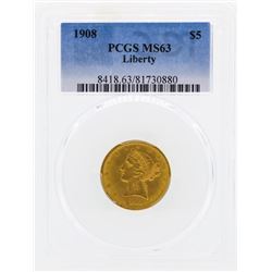 1908 $5 Libertry Head Half Eagle Gold Coin PCGS MS63