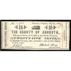 1862 25 Cents The County of Augusta Note