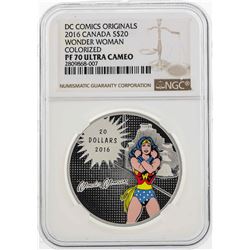 2016 Canada $20 Wonder Woman Colorized Silver Coin NGC PF70 Ultra Cameo