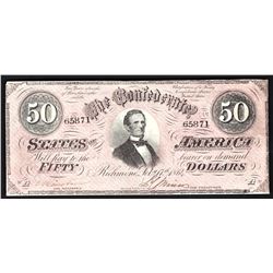 1864 $50 The Confederate States of America Note