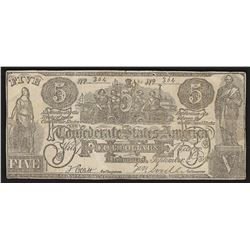 1861 $5 The Confederate States of America Note