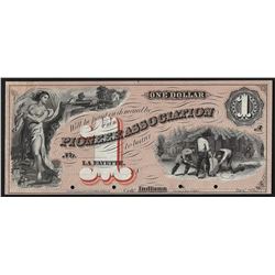 1800s $1 Lafayette, IN Pioneer Association Proof Obsolete Bank Note