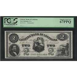 1800s $2 Citizens Bank of Louisiana Obsolete Bank Note PCGS Gem New 67PPQ