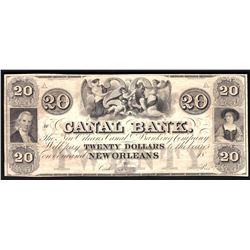 1800s $20 Canal Bank of New Orleans Obsolete Bank Note