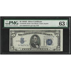 1934D $5 Silver Certificate Note PMG Choice Uncirculated 63EPQ