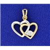 Image 1 : Yellow and White Gold Double Heart & Diamond 10k Pendant