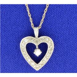 14K White Gold Diamond Heart Pendant on Chain