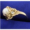 Image 2 : Pearl and White Sapphire Flower Ring