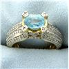 Image 1 : Unique Blue Topaz & Diamond Ring