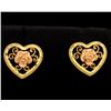Image 1 : Rose and Yellow Gold Heart Shaped Earrings with a Rose