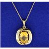 Image 1 : 3ct Citrine and Diamond Pendant with Chain