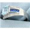 Image 2 : Emerald Cut 1.2ct Blue Topaz Ring with Diamonds